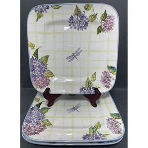 3pc ZRIKE Square Plates Hydrangea Dragonfly Ceramic Square 12 Inch Crazed